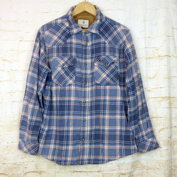 Legendary Whitetails Shirt Mens L Blue Plaid Western Flannel Stockyards Shotgun - Picture 2 of 16